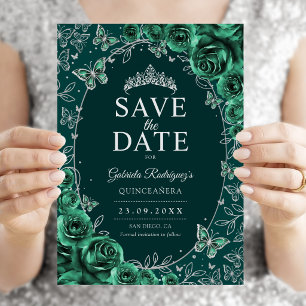 Smaragdgroene Zilveren Quinceanera Bloemen Save The Date