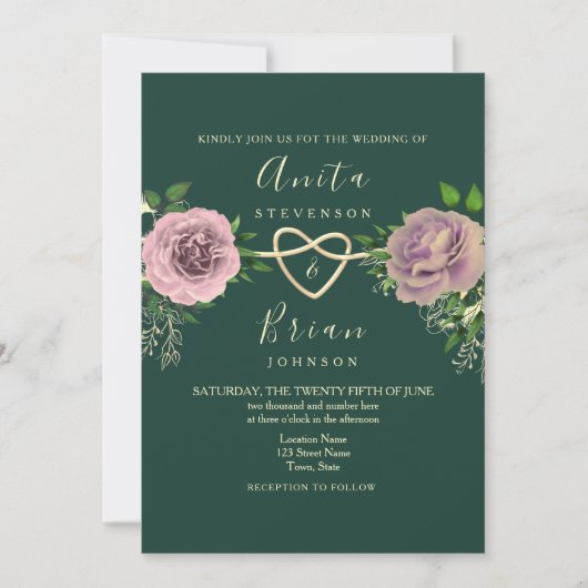 Smaragdroze bloemenbruiloft kaart (Voorkant)
