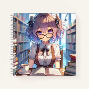 Smart Anime Girl in de bibliotheek Boeken lezen