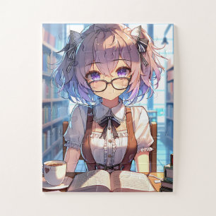 Smart Anime Girl in de bibliotheek Boeken lezen Legpuzzel