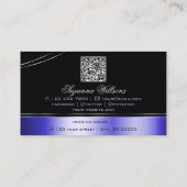 Smart Black Blue Curved Lines Monogram en QR-code Visitekaartje (Achterkant)