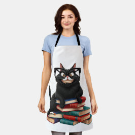 Smart Black Cat met een bril - Grappige Cartoon Schort