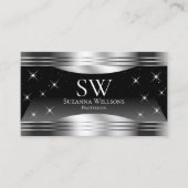 Smart Black Silver Shimmer Randen met Monogram Visitekaartje (Voorkant)
