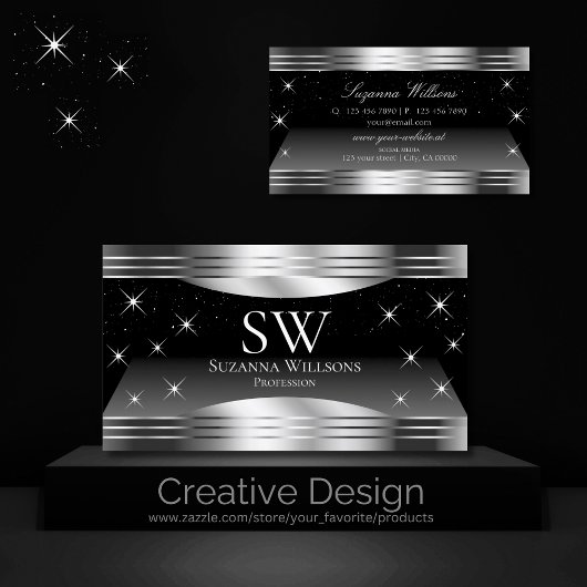 Smart Black Silver Shimmer Randen met Monogram Visitekaartje