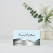 Smart Blauwgroen Wavy Silver Decor met Initialen C Visitekaartje (Staand voorkant)