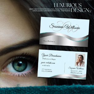 Smart Blauwgroen Wavy Silver Decor met Initialen F Visitekaartje