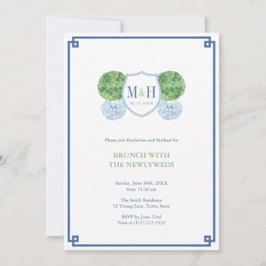 Smart Blue en Green Monogram Brunch met Passen get Kaart (Voorkant)