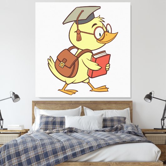 Smart Cartoon Duck Student Afstuderen Canvas Afdruk (Insitu (Slaapkamer))