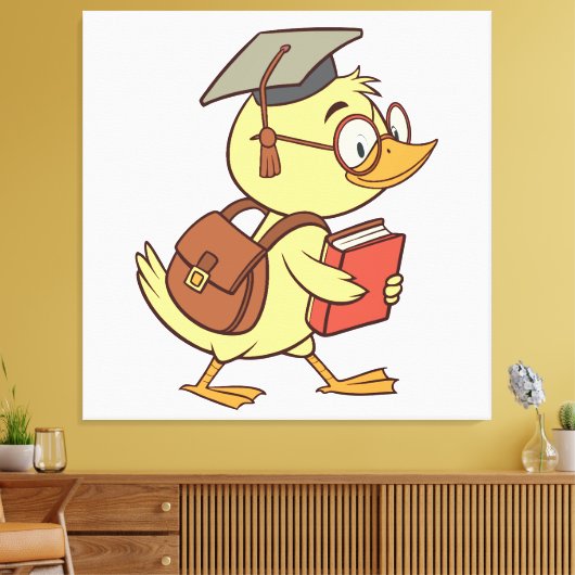 Smart Cartoon Duck Student Afstuderen Canvas Afdruk (Insitu (Woonkamer))