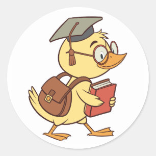 Smart Cartoon Duck Student Afstuderen Ronde Sticker