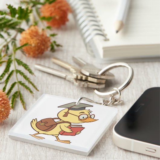 Smart Cartoon Duck Student Afstuderen Sleutelhanger (Voorkant Rechts)