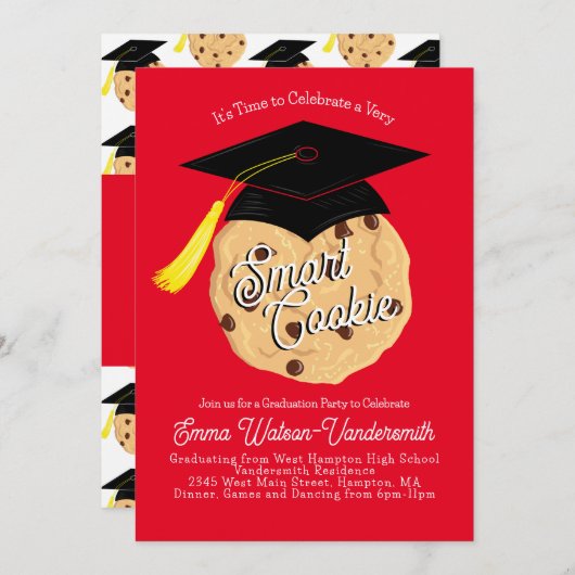Smart Cookie Graduation Party Red Invitation (Devant / Derrière)