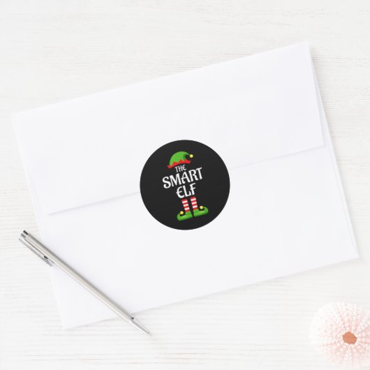 Smart Elf Family Matching Group Christmas Ronde Sticker (Envelop)