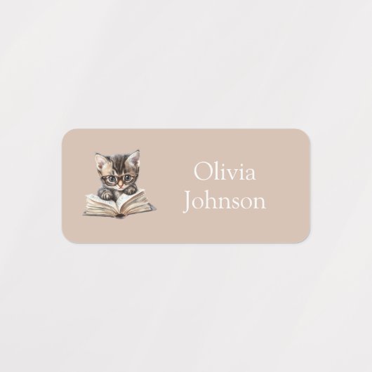 Smart Kitten with Glasses Personalized Neutral Labels (Design 2)