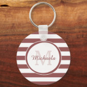 Smart Marsala Red Monogram Zelfs Stripes en Naam Sleutelhanger (Voorkant)
