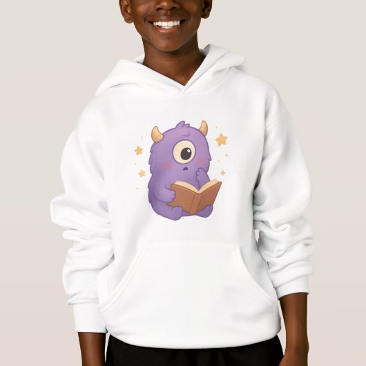 Smart Reading Monster Kids Hoodie — Purple Book (Devant)
