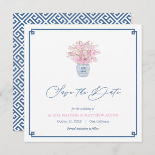 Smart Roze Marine Blauw Chinoiserie Vaas Bruiloft Save The Date