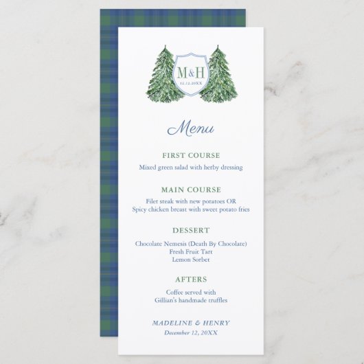 Smart Tartan Winter Weddenschap Menu (Voorkant / Achterkant)