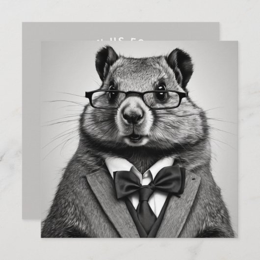 SmartPants GroundHog uitnodiging (Voorkant / Achterkant)