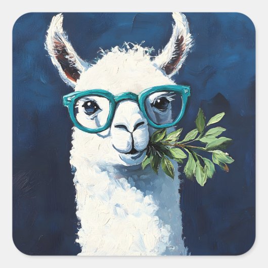 Smarty Llama Chic Vierkante Sticker (Voorkant)