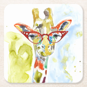 Smarty-Pants Giraffe Vierkante Kartonnen Onderzetter