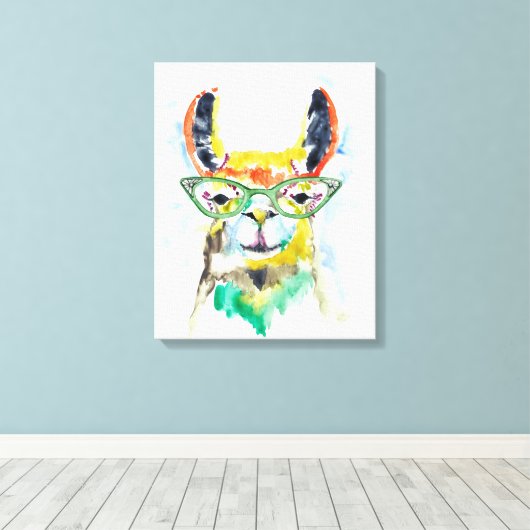Smarty-Pants Llama Canvas Afdruk (Insitu (Houten vloer))