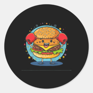 Smash Burger kostuum met grappige bokshandschoenen Ronde Sticker