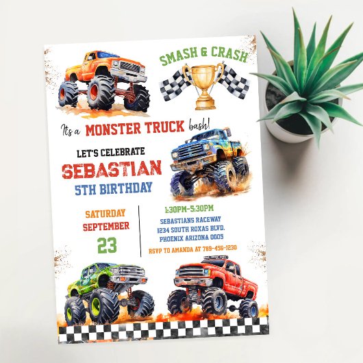 Smash & Crash Het is Monster Truck Feestje Jongens Kaart