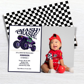 Smash Crash - Moderne Paarse Monster Truck Foto Kaart