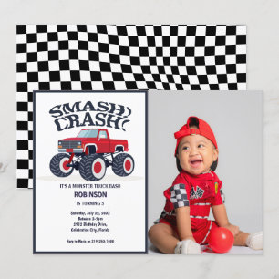 Smash Crash - Moderne Rode Monster Truck Foto Kaart