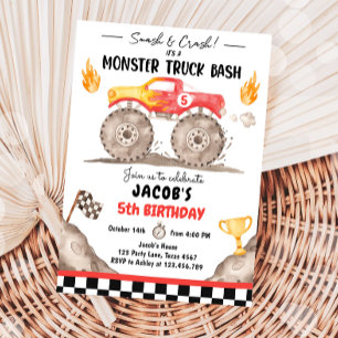 Smash Crash Monster Truck Bash Red Boy Verjaardag Kaart
