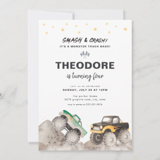 Smash & Crash Monster Truck Birthday Invitation Kaart