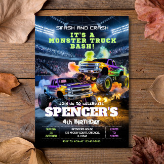 Smash & Crash Monster Truck Verjaardag Uitnodiging