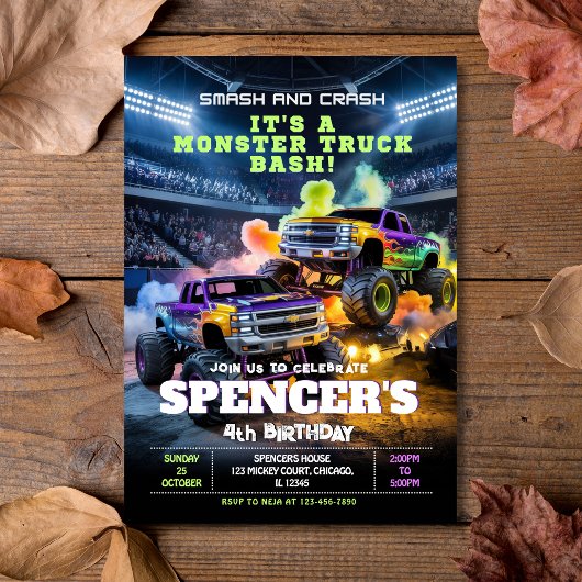 Smash & Crash Monster Truck Verjaardag Uitnodiging