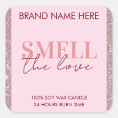 Smell The Love Custom Pink Glitter Candle Label (Voorkant)