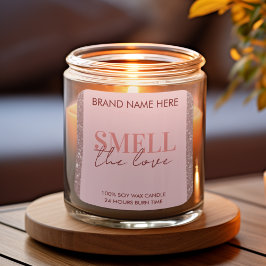 Smell The Love Custom Pink Glitter Candle Label