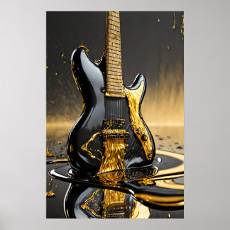 Smelten Metallic Gold & Black Guitar Poster Print