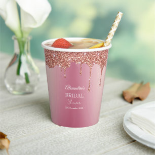 Smeltende Roze Roze Glitters Bruiloftsfeest Papieren Bekers