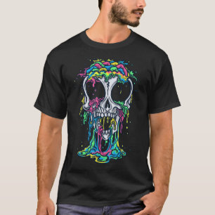Smeltende Schedel Halloween Kleurrijke Verf Druppe T-shirt
