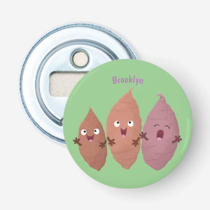 Smeltzingende zoete aardappelen cartoon-groenten button flesopener