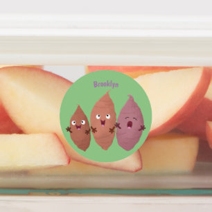 Smeltzingende zoete aardappelen cartoon-groenten labels