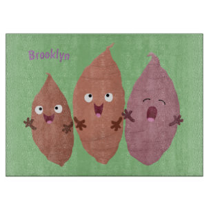 Smeltzingende zoete aardappelen cartoon-groenten snijplank