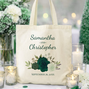 Smeraldgroene Boho Rozen Echtparen Namen Trouwen Tote Bag