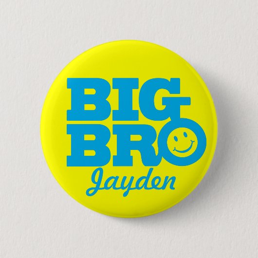 Smile Big Bro met de naam knoppenning in blauw & g Ronde Button 5,7 Cm (Voorkant)