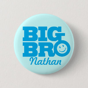 Smile Big Bro met de naam knoppenning in blauw Ronde Button 5,7 Cm