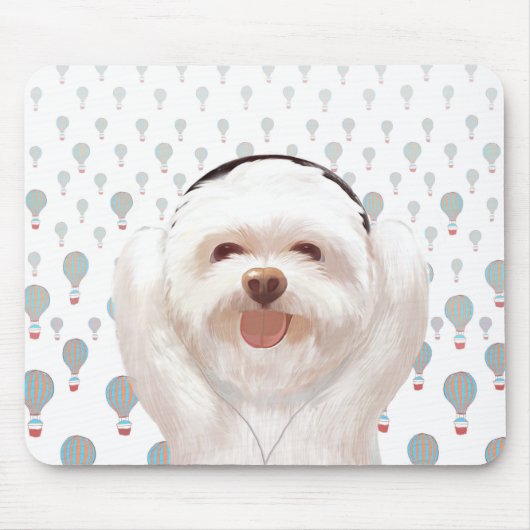 Smile Dog luistert naar muziek met hoofdtelefoon Muismat (Voorkant)