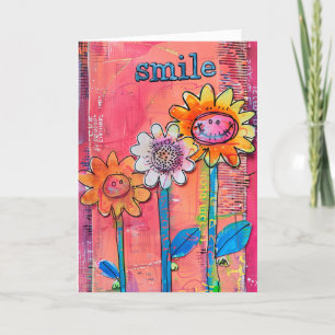 *~**~ SMILE Doodle Art Kleurrijke grillige bloem Bedankkaart