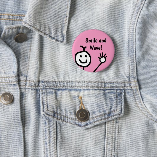 Smile en Wave Pink Happy Ronde Button 5,7 Cm (In situ)