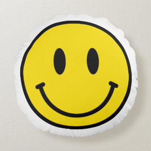 Smile Face Emoji Geel Zwart Wit Happy Fun Rond Kussen