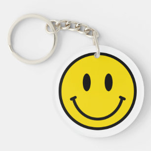 Smile Face Emoji Geel Zwart Wit Happy Fun Sleutelhanger